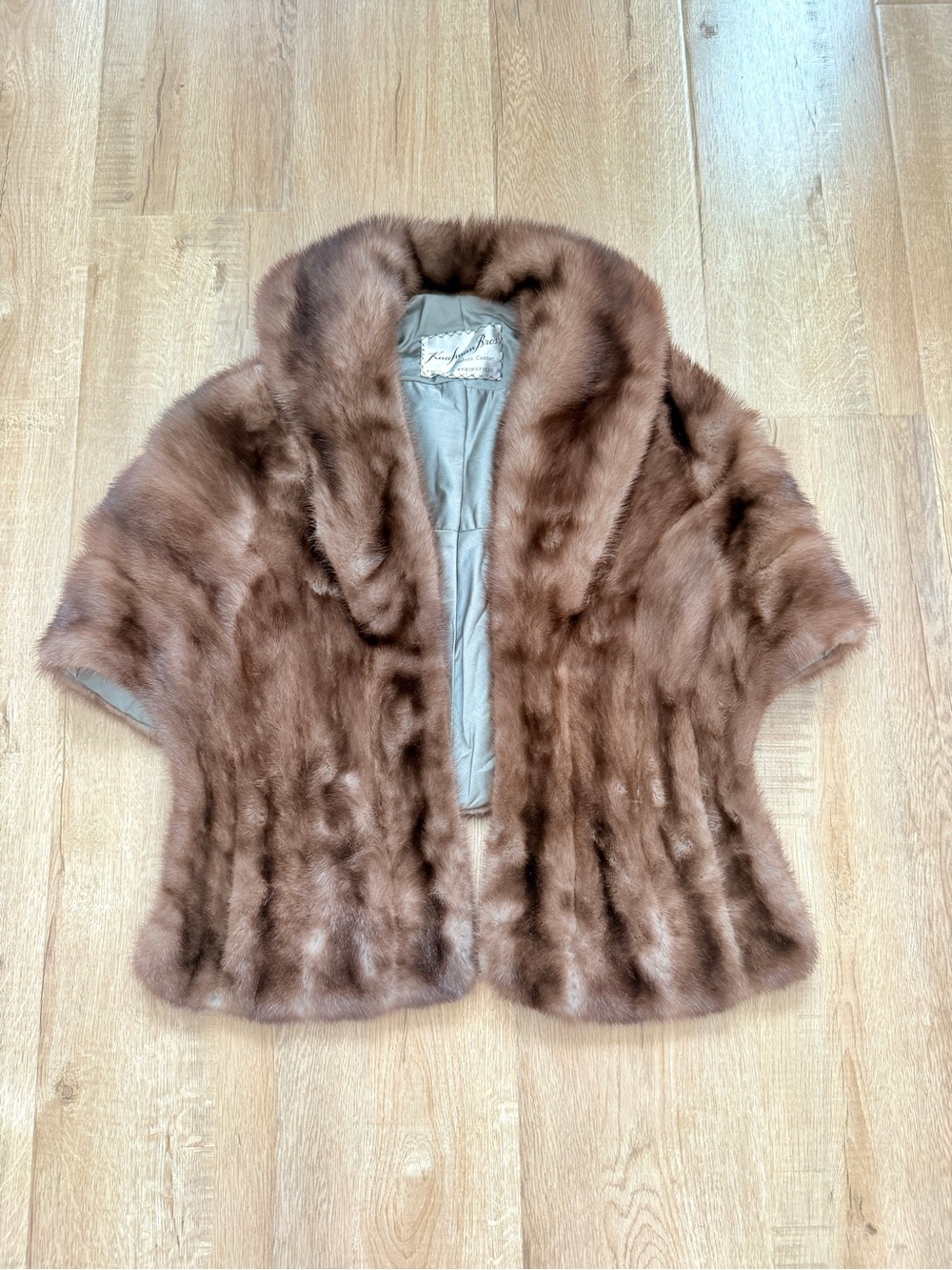 Vintage Kaufman Bros Fine Fur Mink Wrap Shrug Stole Cape Pocket Jacket Brown